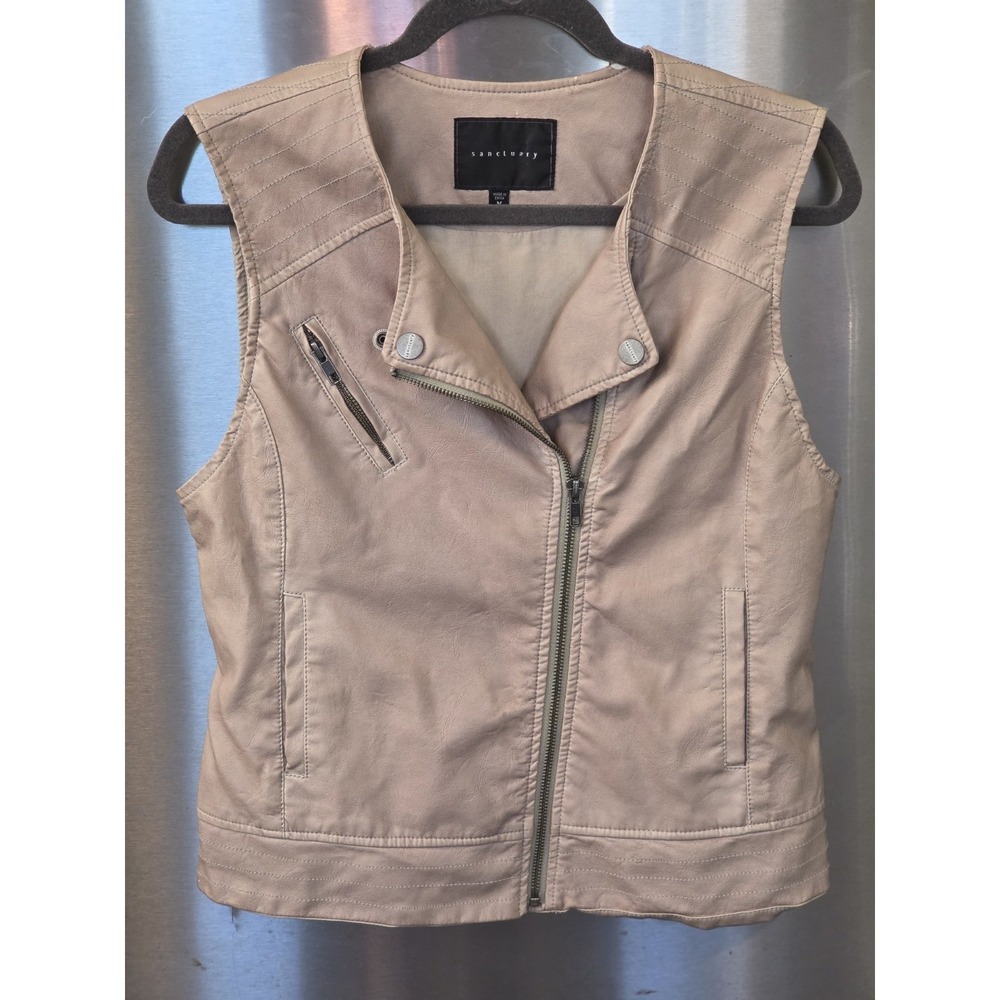 Sanctuary M Moto Vest Full Zip Pockets Logo Tan Modern Capsule Classic Heritage